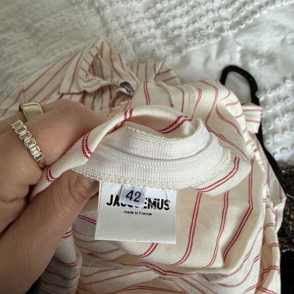 Jacquemus Les Santons De Provence Mini Shirt Dress Striped Linen Pleated Red 42 - Picture 3 of 8